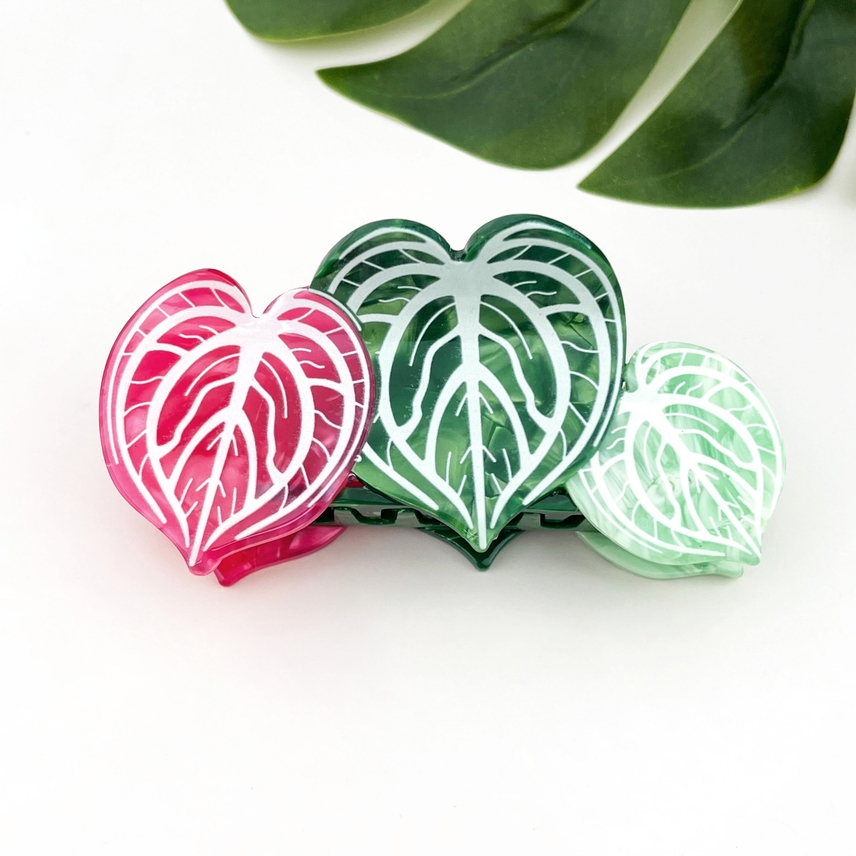 PINK AND GREEN LEAVES HAIR CLAW