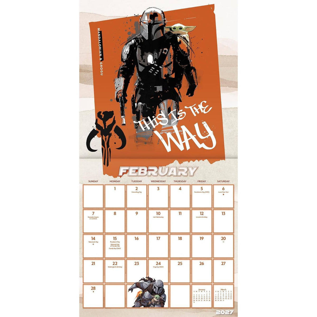 2027 STAR WARS: THE MANDALORIAN AND GROGU 16 MONTH WALL CALENDAR