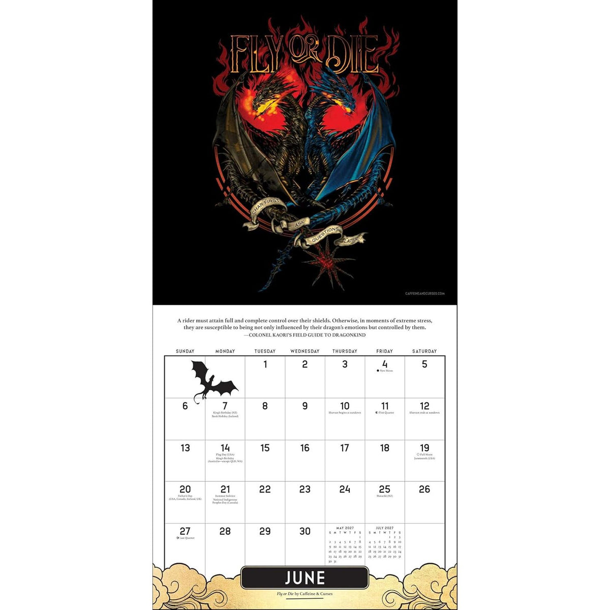 FOURTH WING OFFICIALLY LICENSED FAN ART 2027 WALL CALENDAR
