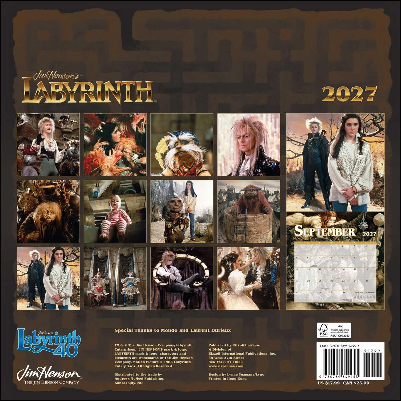 JIM HENSON'S LABYRINTH 2027 WALL CALENDAR
