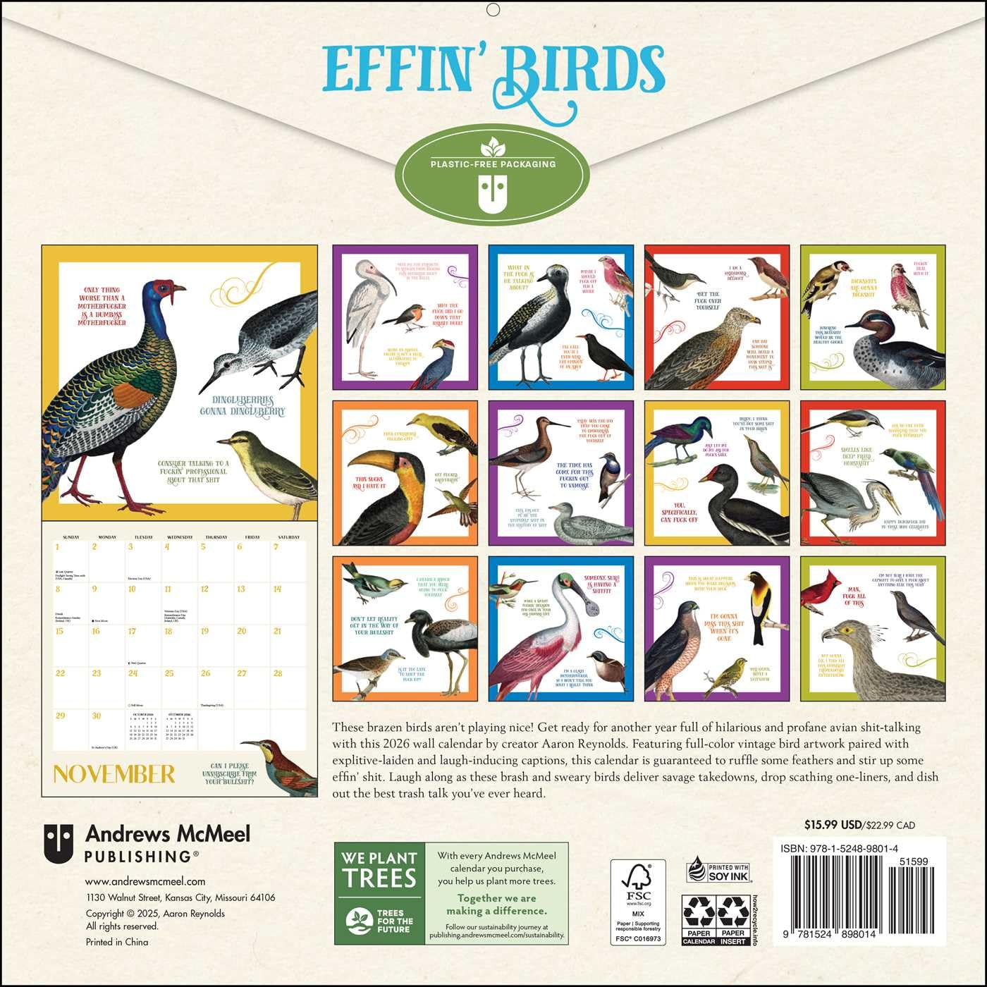 EFFIN' BIRDS WALL CALENDAR 2026