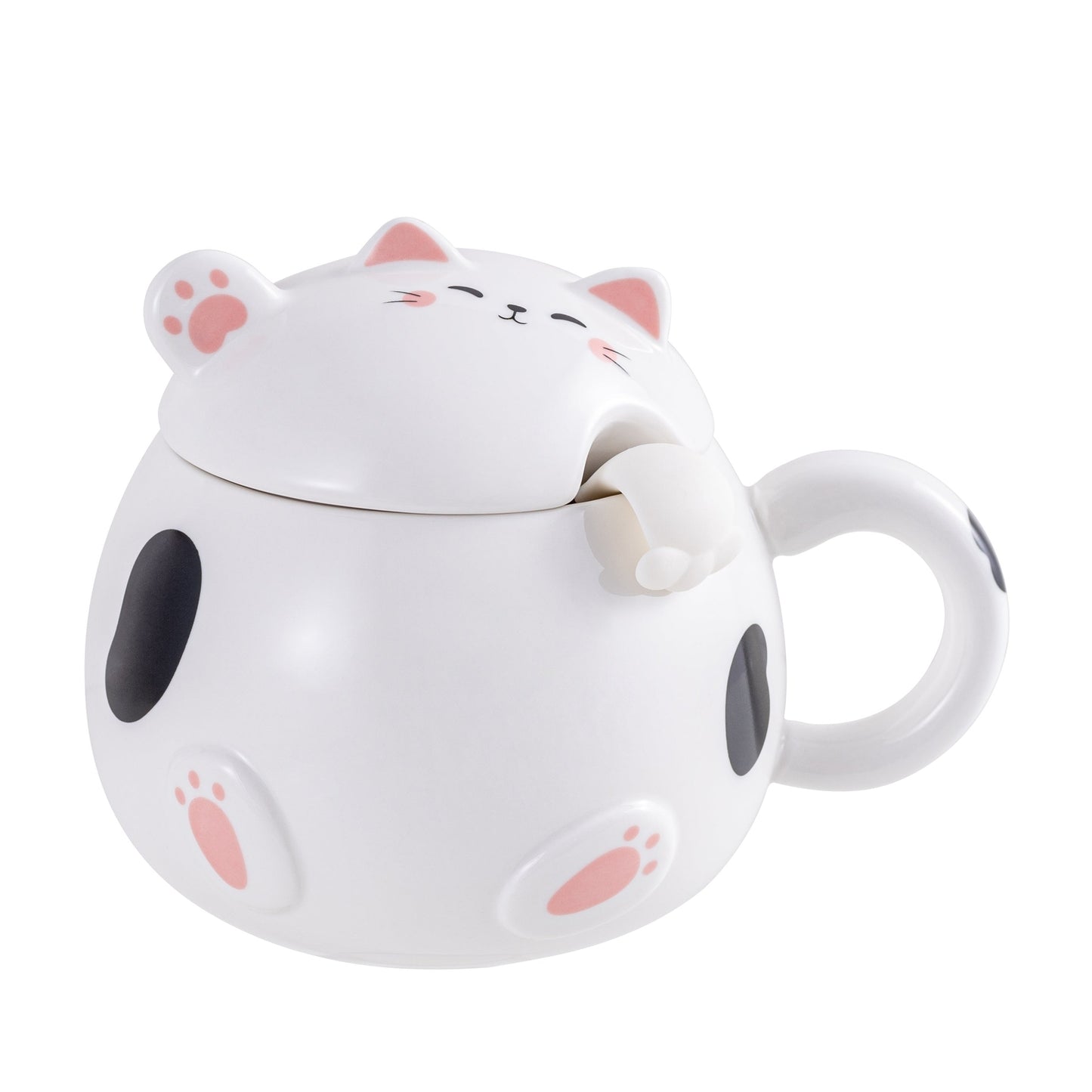 BLACK AND WHITE CAT MUG WITH LID