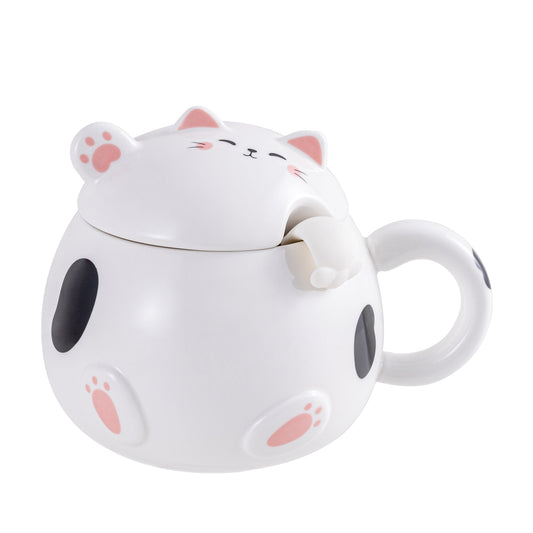 BLACK AND WHITE CAT MUG WITH LID
