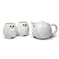 SNOWY OWL AND OWLETS TEA SET (TEAPOT AND TWO TEACUPS)