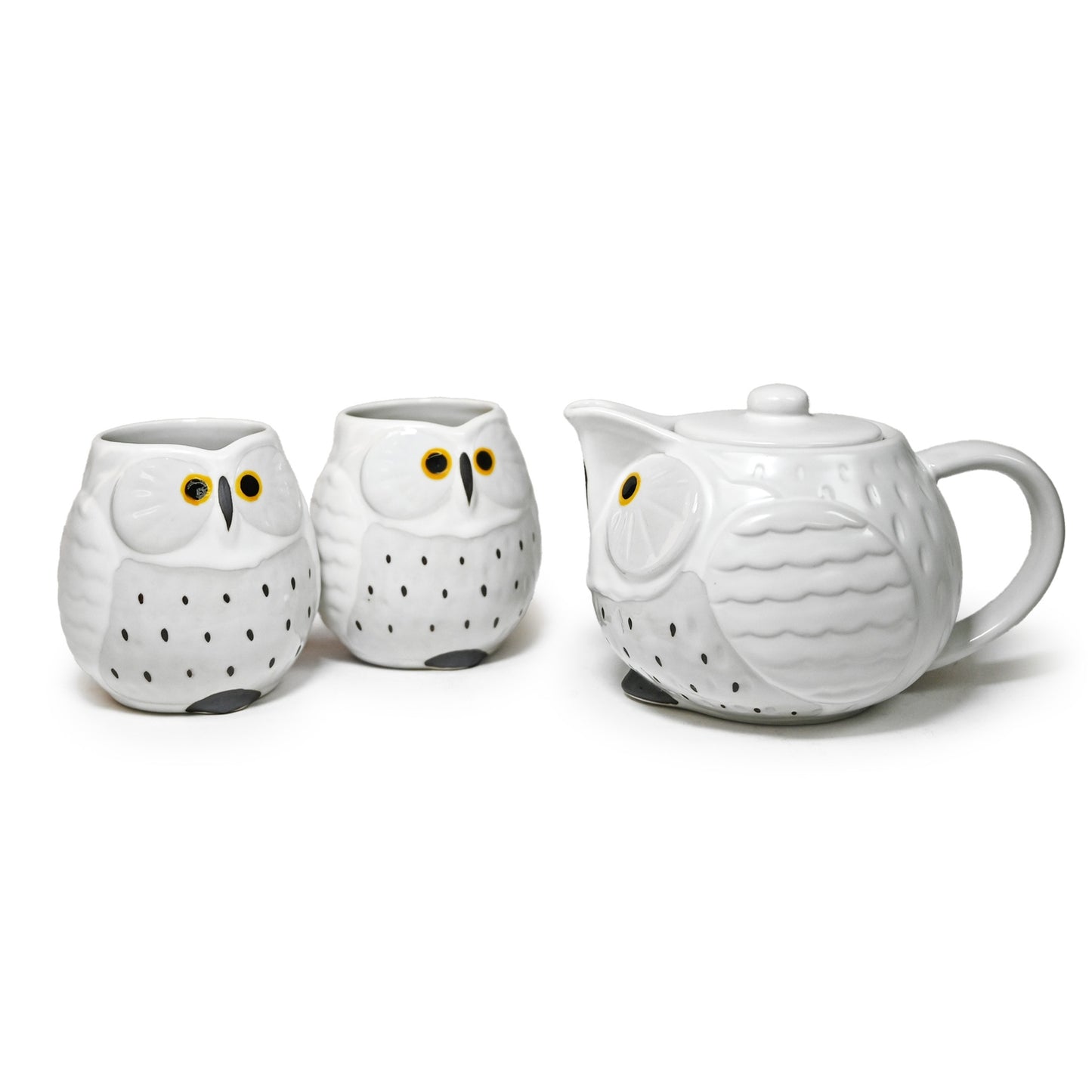 SNOWY OWL AND OWLETS TEA SET (TEAPOT AND TWO TEACUPS)