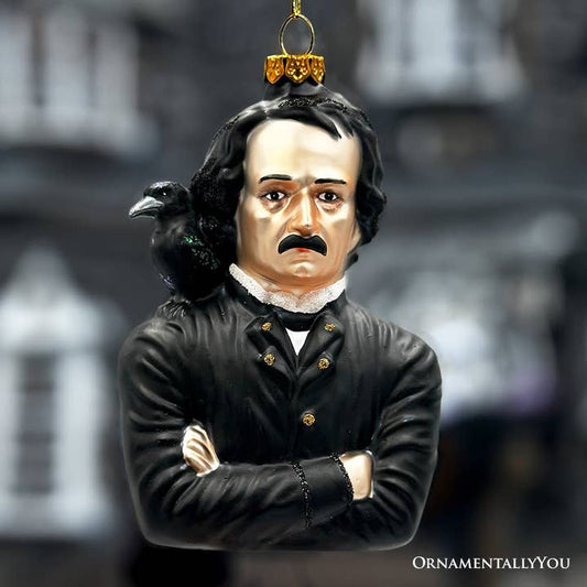 EDGAR ALLAN POE GLASS HOLIDAY ORNAMENT