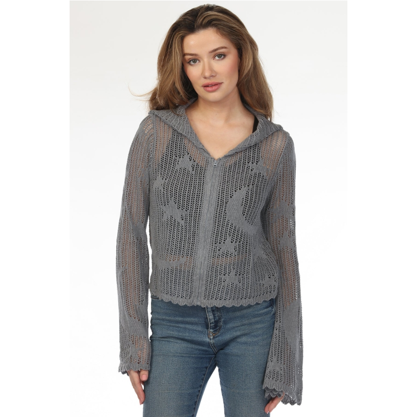 CELESTIAL CROPPED HOODED ZIP CARDIGAN