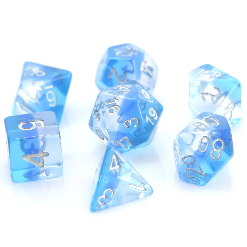 TRANSLUCENT ICE STORM 7PC POLY DICE SET