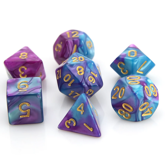 PURPLE & TURQUOISE MARBLE 7PC RPG SET