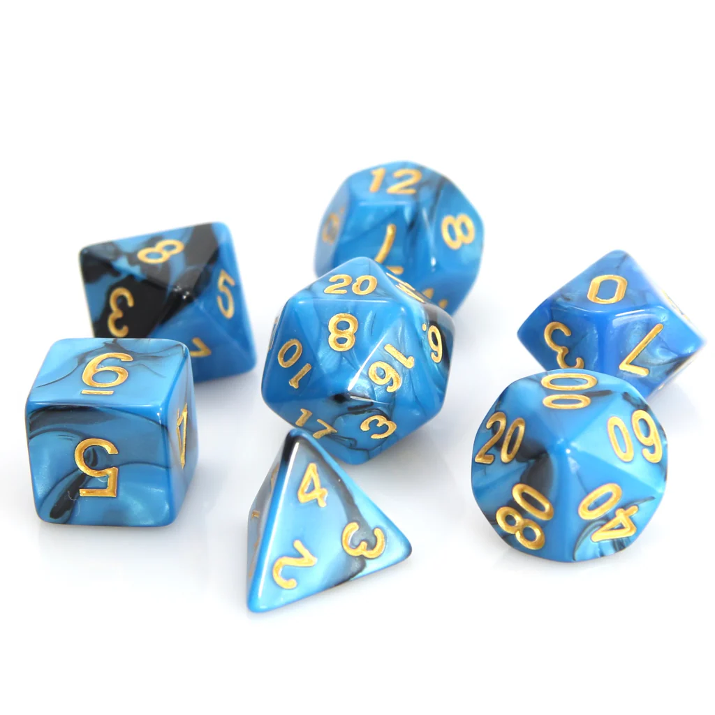 BLUE & BLACK MARBLE 7PC POLY DICE SET