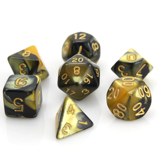 YELLOW & BLACK MARBLE 7PC POLY DICE SET