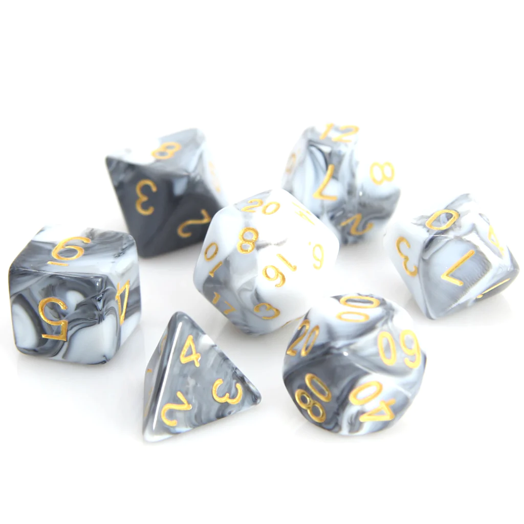 WHITE & BLACK MARBLE 7 DICE RPG SET