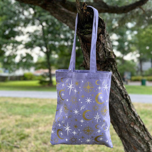 PURPLE CELESTIAL PRINT TOTE BAG