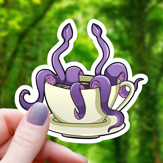 KRAKEN IN A COFFEE CUP STICKER