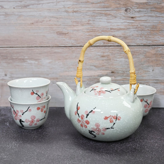 CHERRY BLOSSOMS TEA SET (TEAPOT AND FOUR TEACUPS)