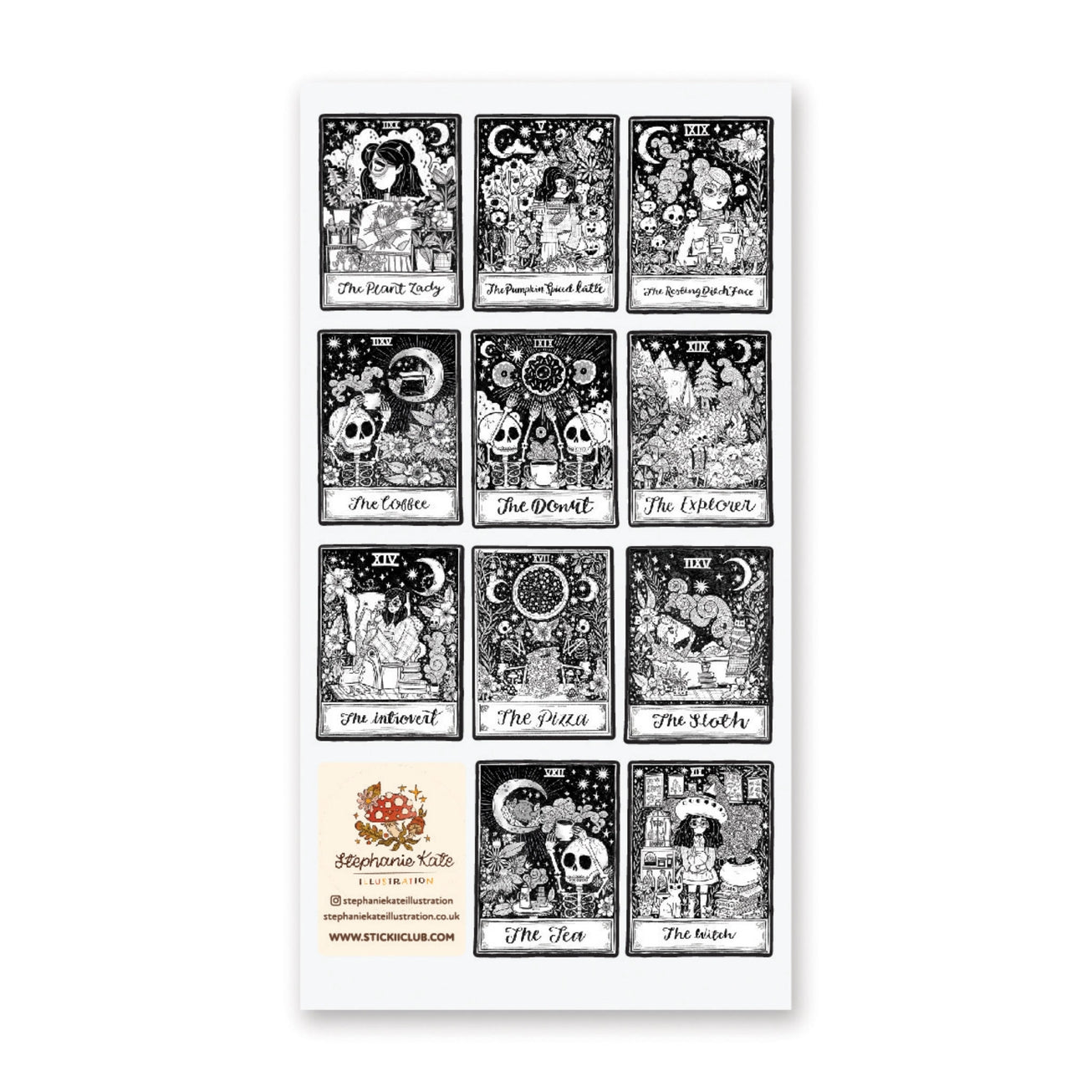 B&W TAROT STICKER SHEET