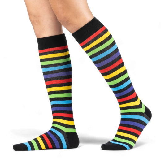 RADIANT RAINBOW STRIPES KNEE SOCKS BY FOOTCLOTHES