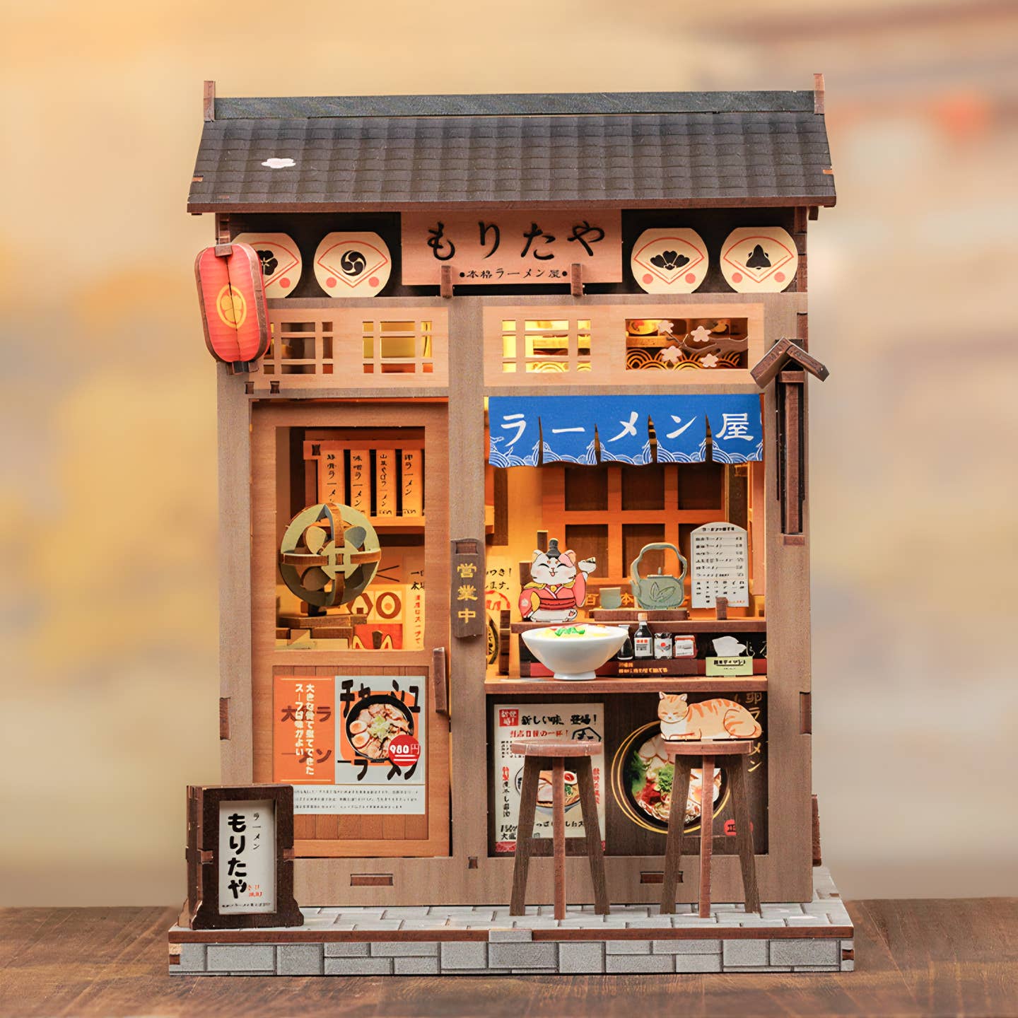 MORITA-YA RAMEN SHOP 3-D WOODEN MINIATURE BOOK NOOK KIT