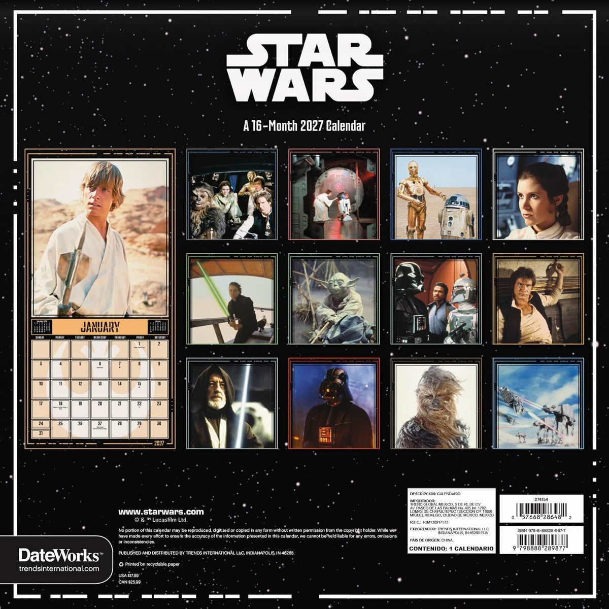 2027 STAR WARS 16 MONTH WALL CALENDAR