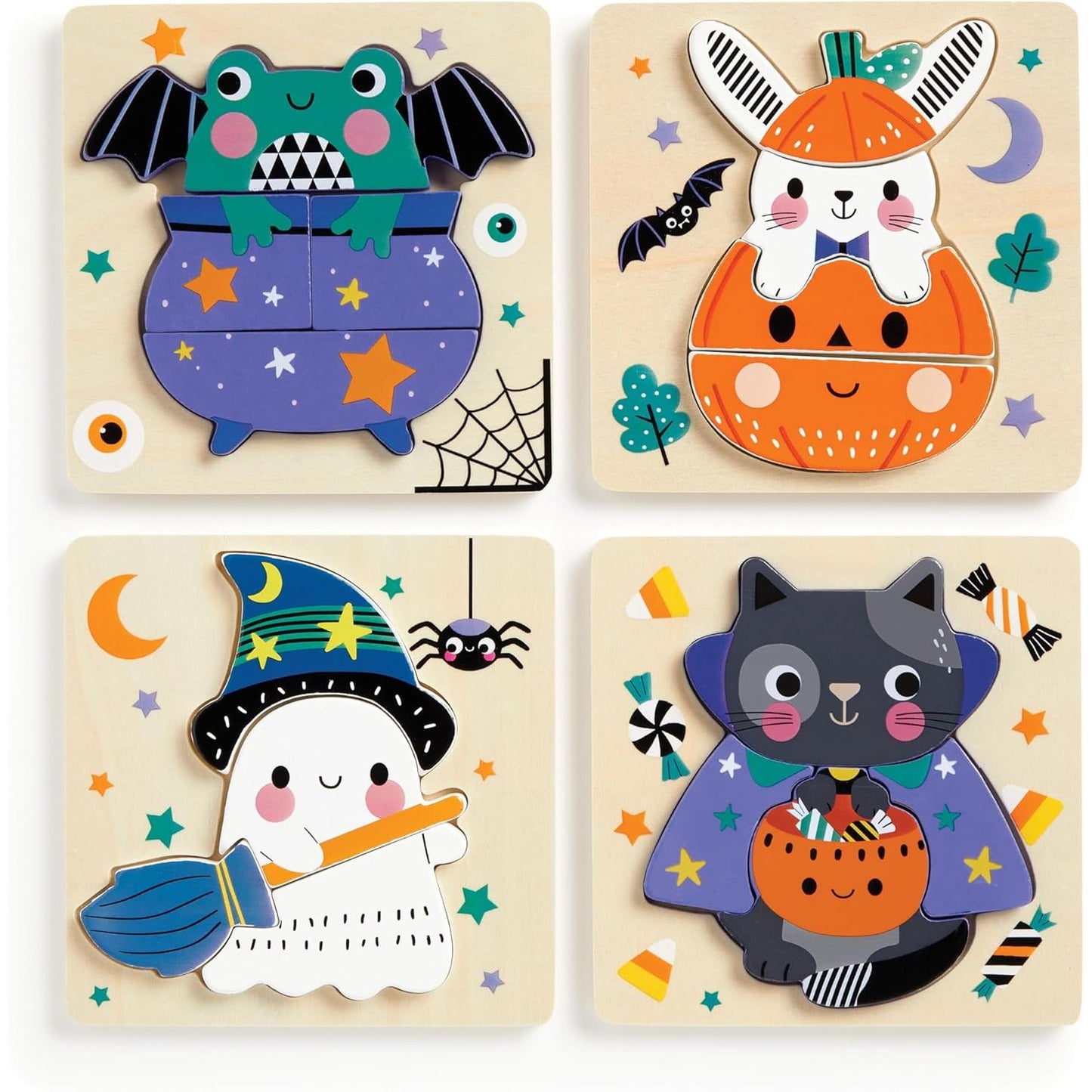 SPOOKY FRIENDS SET OF FOUR WOODEN PUZZLES (AGES 1+)