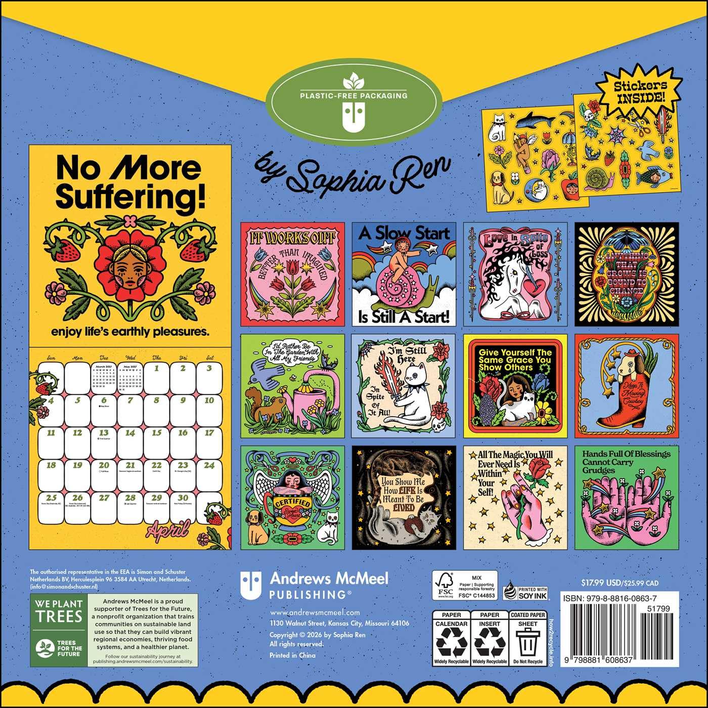 REN-O-GRAPHICS 2027 WALL CALENDAR WITH STICKERS BY SOPHIA REN