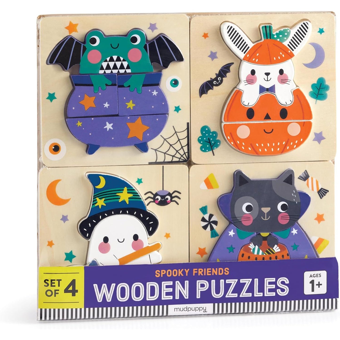 SPOOKY FRIENDS SET OF FOUR WOODEN PUZZLES (AGES 1+)