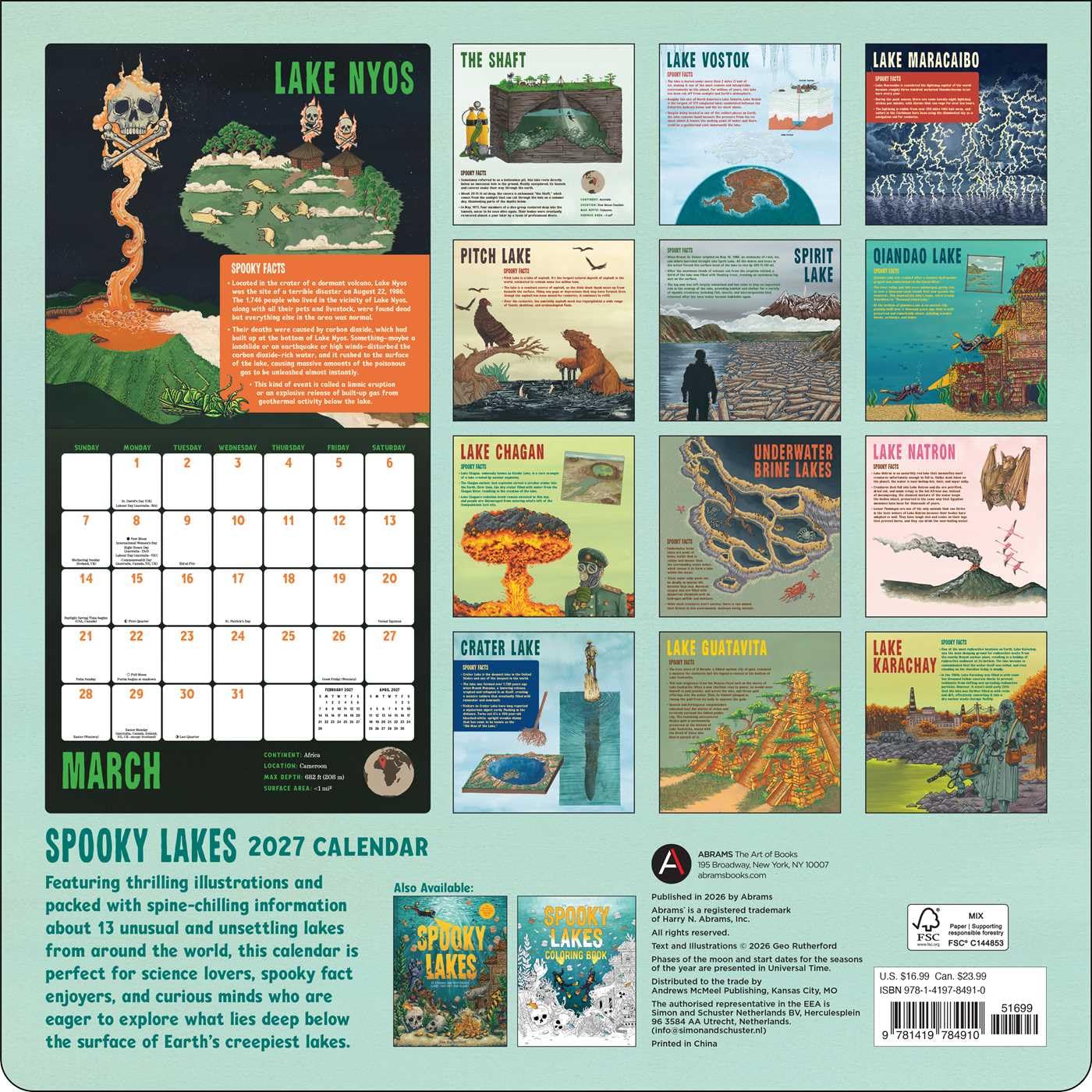 SPOOKY LAKES 2027 WALL CALENDAR BY GEO RUTHERFORD