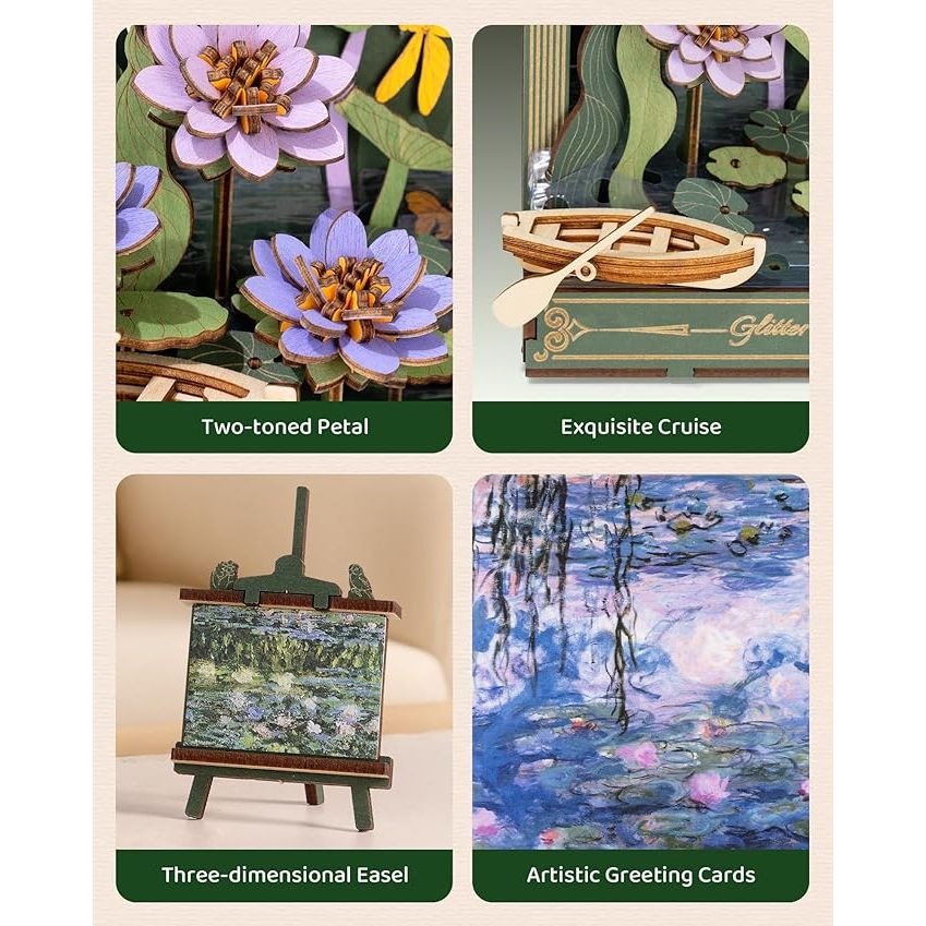 GLITTERING WATER LILY 3D WOODEN PUZZLE KIT