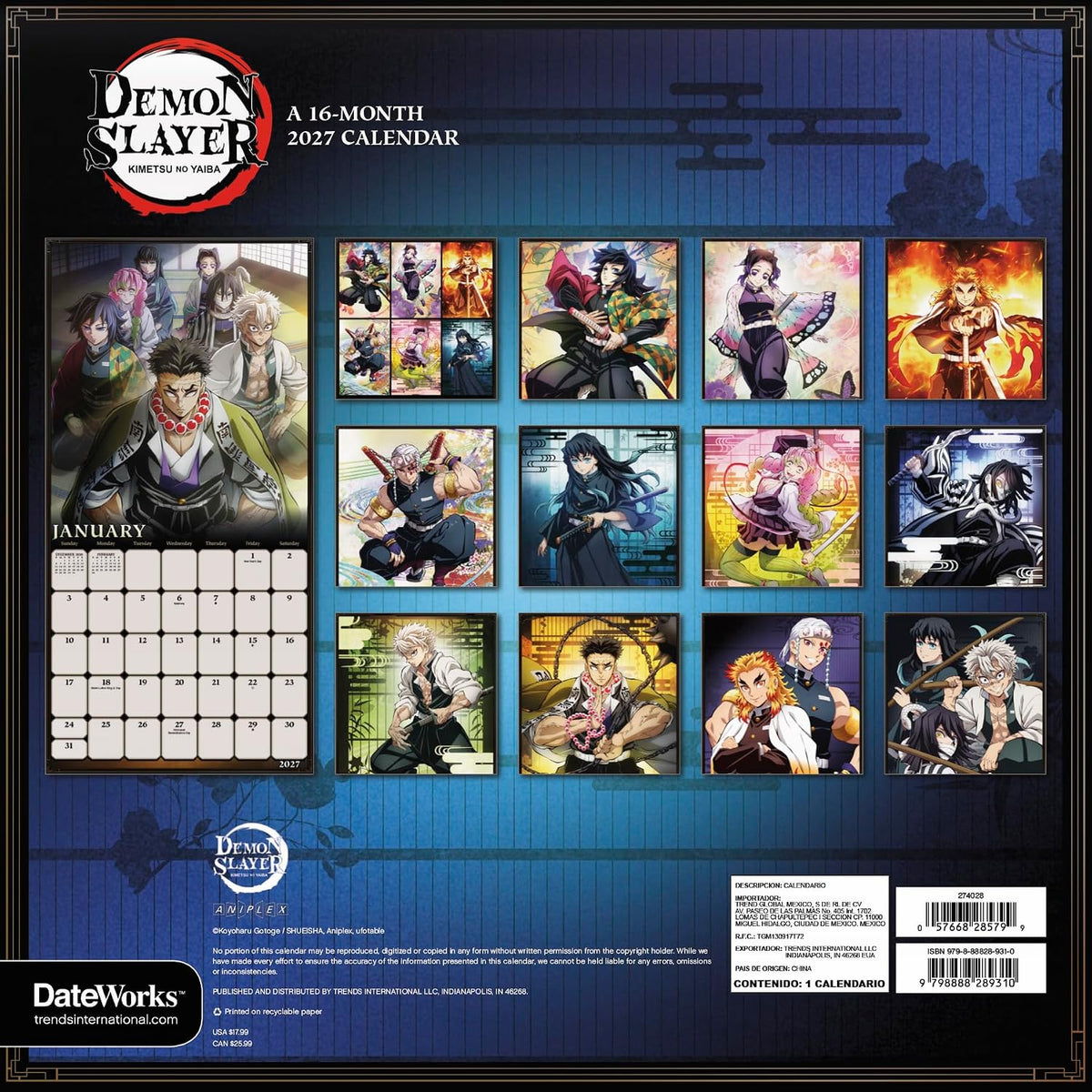 2027 DEMON SLAYER: KIMETSU NO YAIBA 16 MONTH WALL CALENDAR