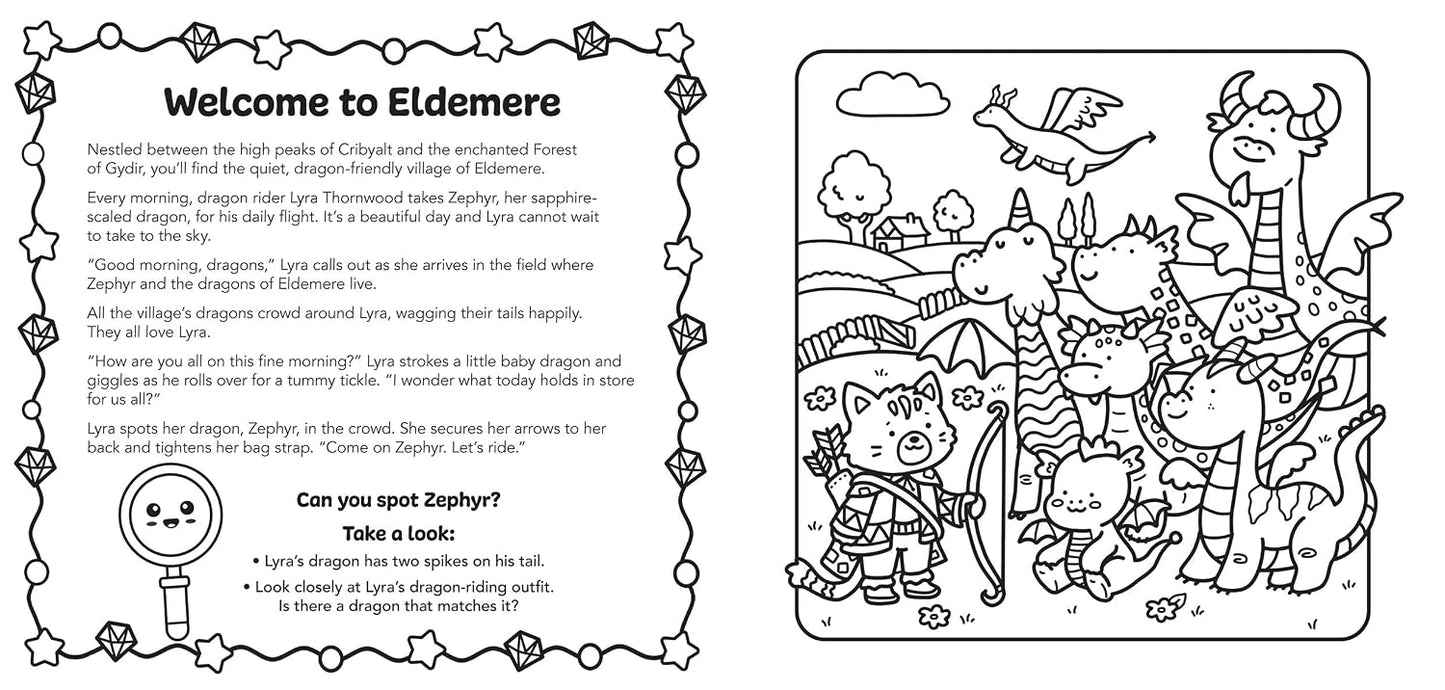 COLOR AND SOLVE: THE QUEST OF THE DRAGON RIDER: PICTURES TO COLOR. A MYSTERY TO UNRAVEL. BY LUCY QUINN