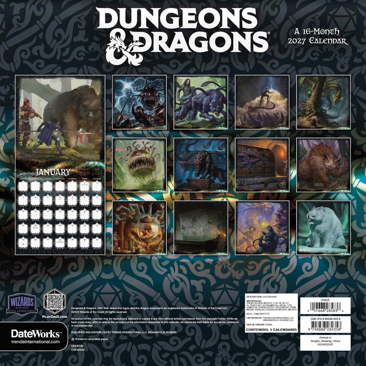 2027 DUNGEONS AND DRAGONS CLASSIC 16 MONTH WALL CALENDAR