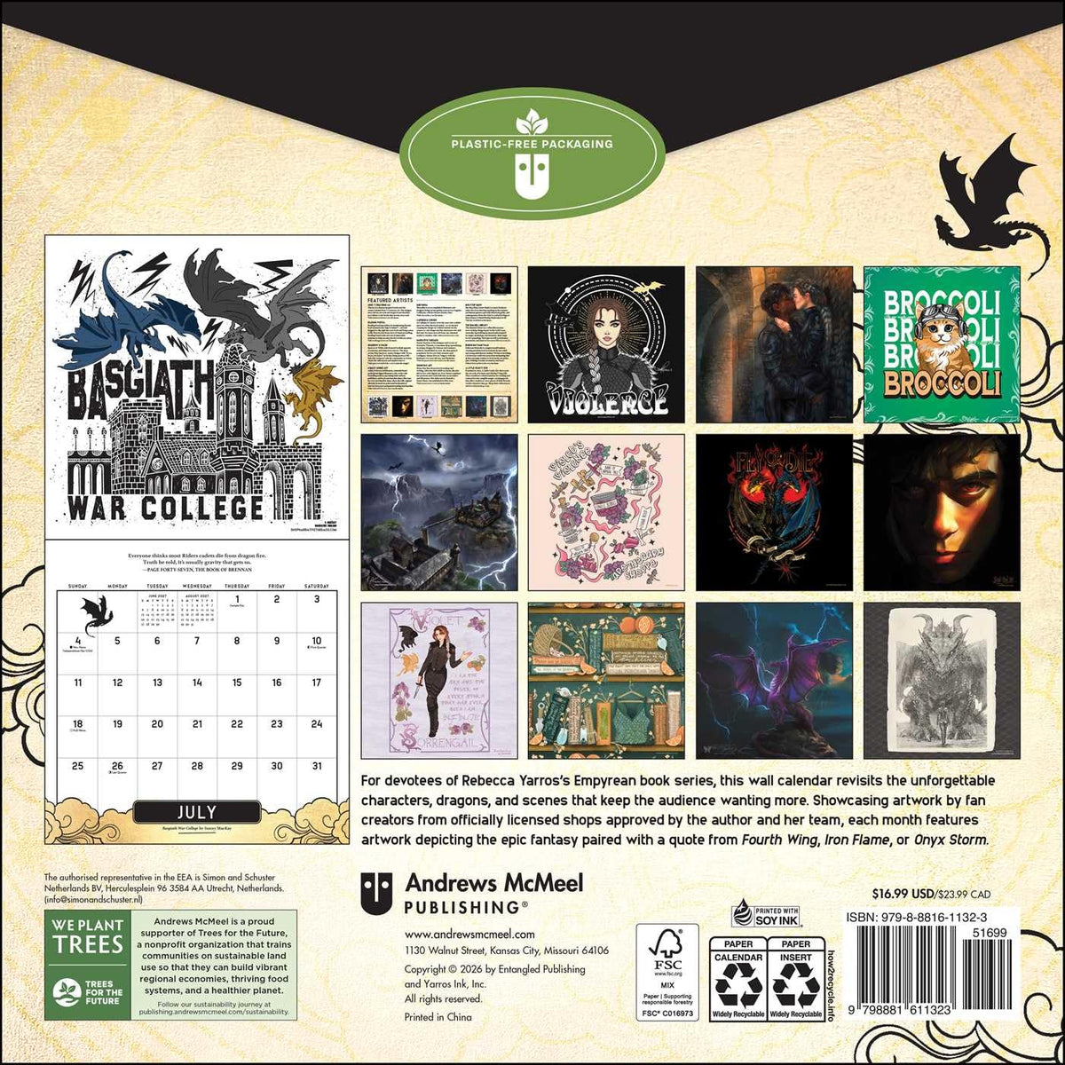 FOURTH WING OFFICIALLY LICENSED FAN ART 2027 WALL CALENDAR