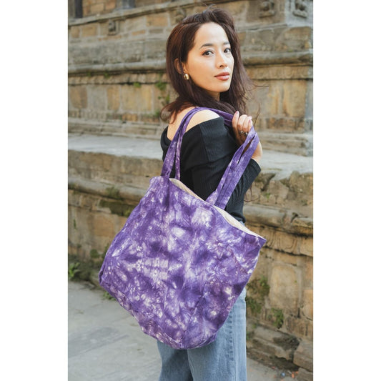 SCRUNCH TOTE TIE DYE CANVAS BEACH BAG PURPLE