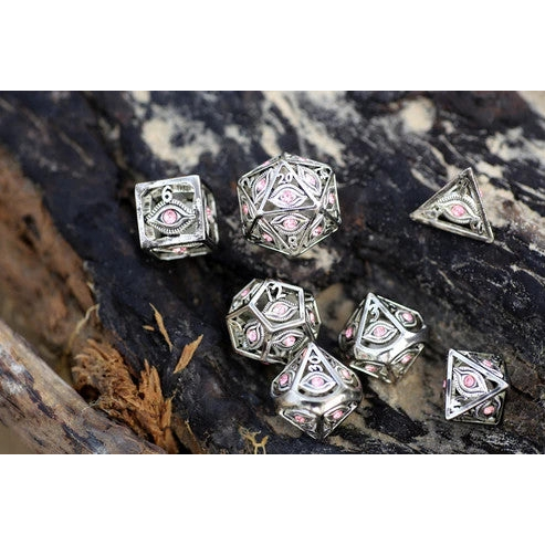 DRAGON'S EYE HOLLOW METAL DICE - PINK GEMS