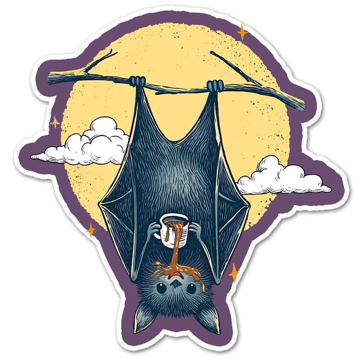 BAT DRINKING COFFEE STICKER