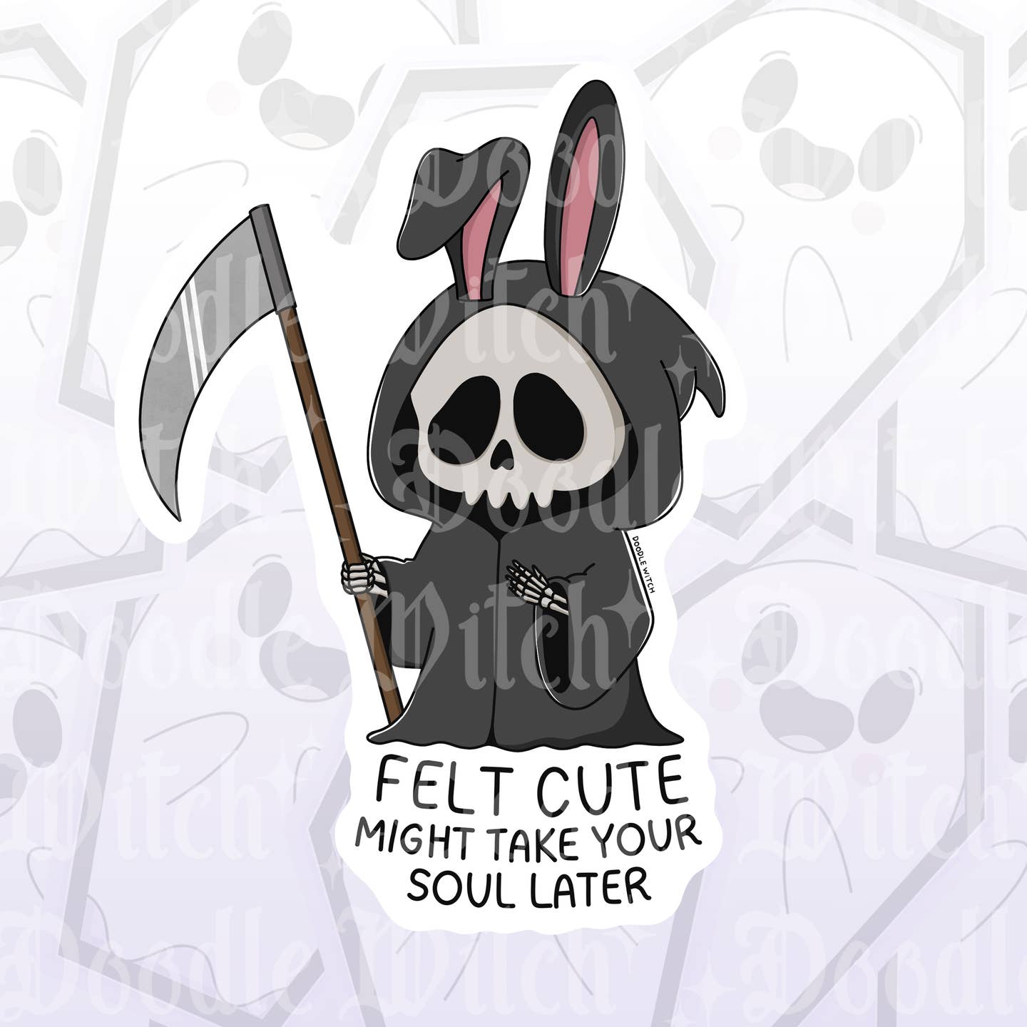 FELT CUTE BUNNY GRIM REAPER STICKER