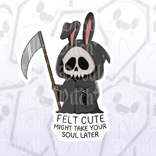 FELT CUTE BUNNY GRIM REAPER STICKER
