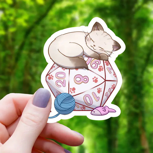 CAT ON POLYHEDRAL D20 STICKER
