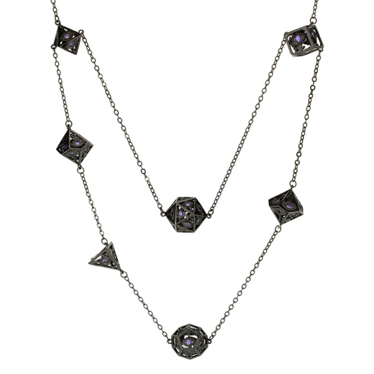 DRAGON'S EYE 7-DIE NECKLACE GUNMETAL W/ PURPLE GEMS