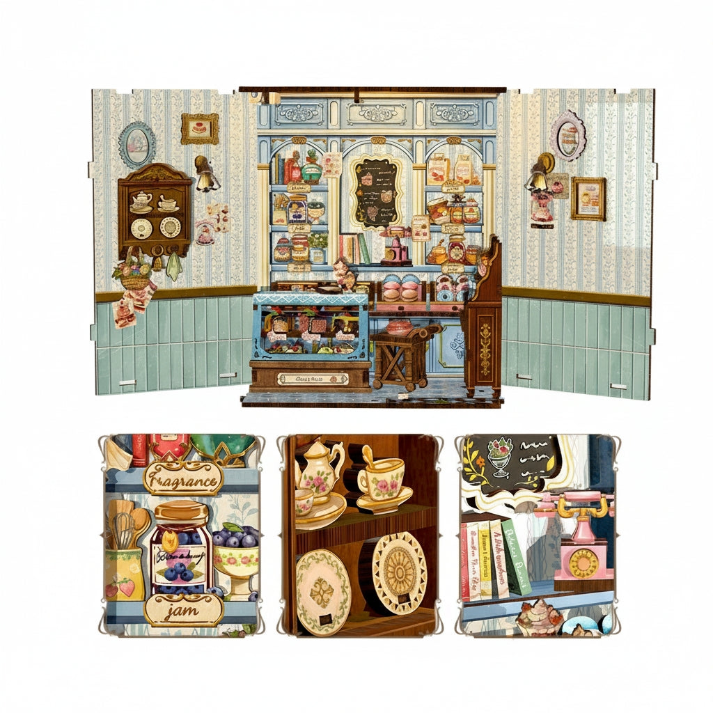 SWEET MARIE PASTRY SHOP 3-D WOODEN MINIATURE BOOK NOOK KIT