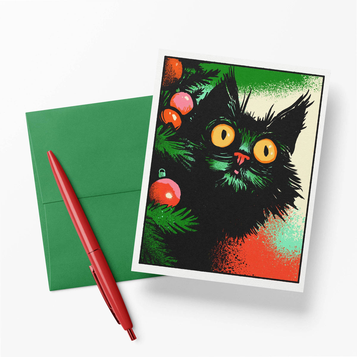 OH HOLY NIGHT BLACK CAT BLANK NOTECARD