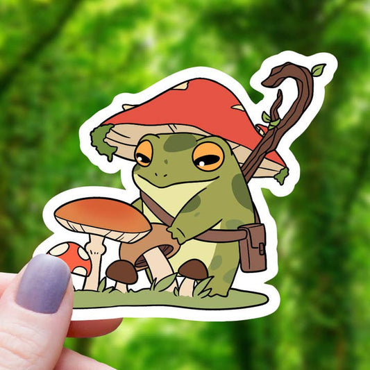 FROG DRUID TENDING MUSHROOMS STICKER