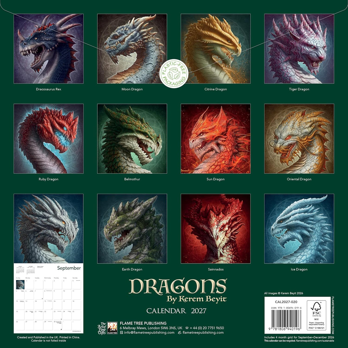 DRAGONS BY KEREM BEYIT WALL CALENDAR 2027