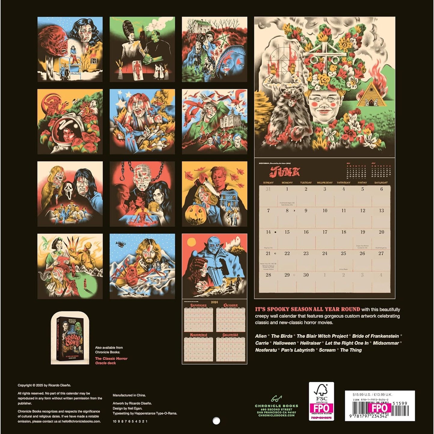 CLASSIC HORROR MOVIES 2026 WALL CALENDAR
