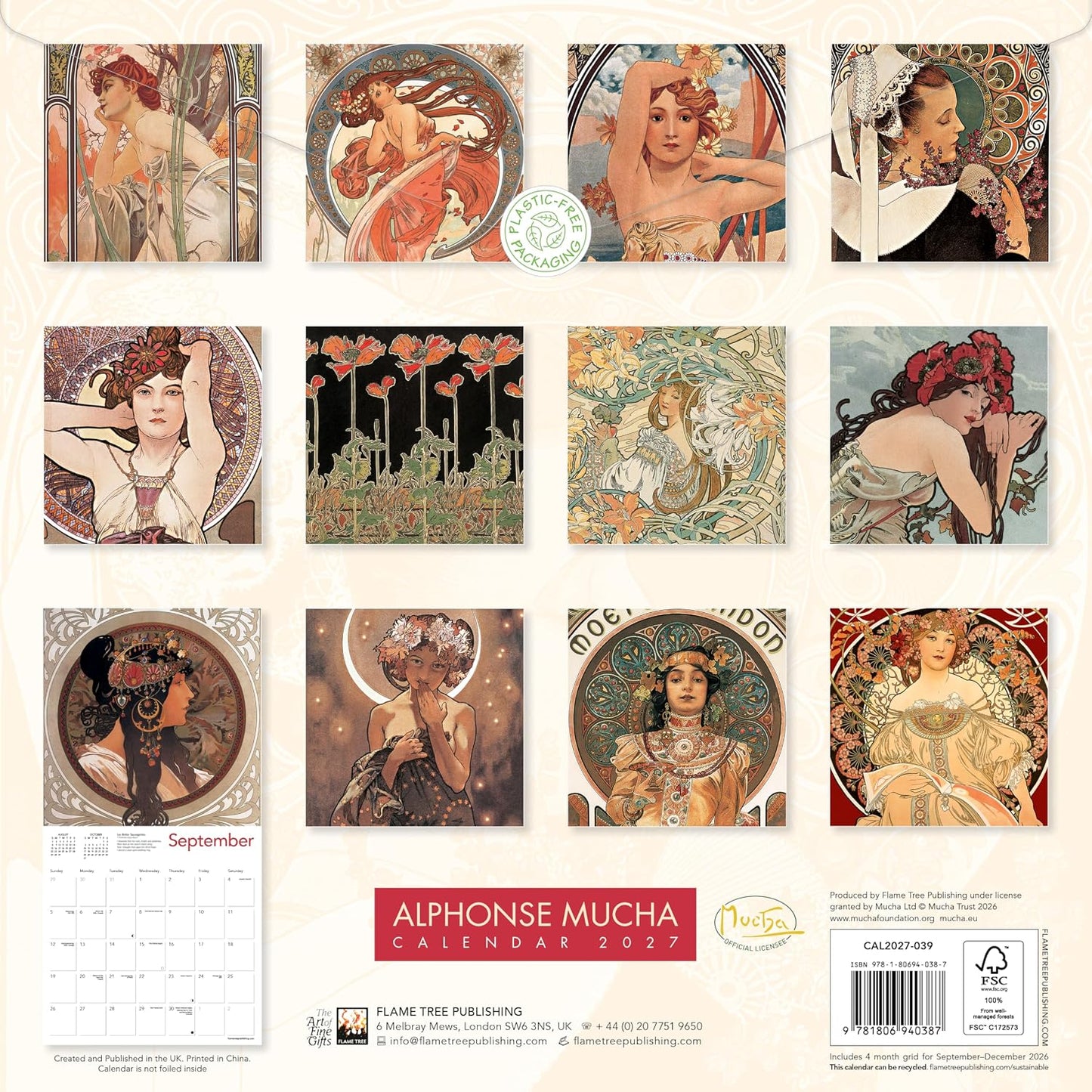 ALPHONSE MUCHA WALL CALENDAR 2027