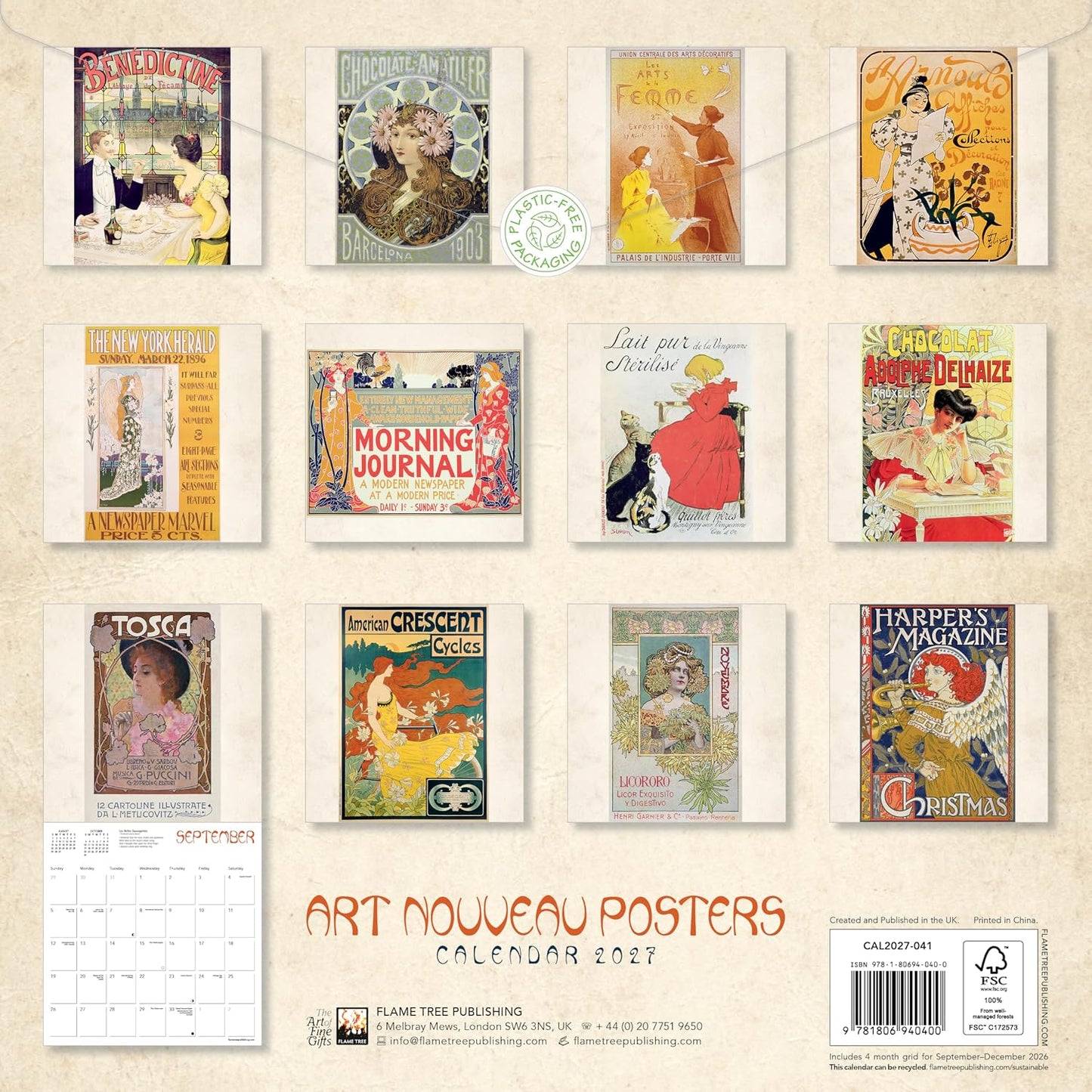 ART NOUVEAU POSTERS WALL CALENDAR 2027