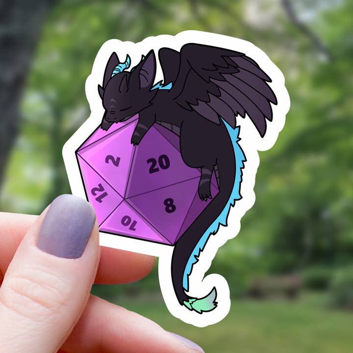BLACK DRAGON ON PURPLE D20 STICKER