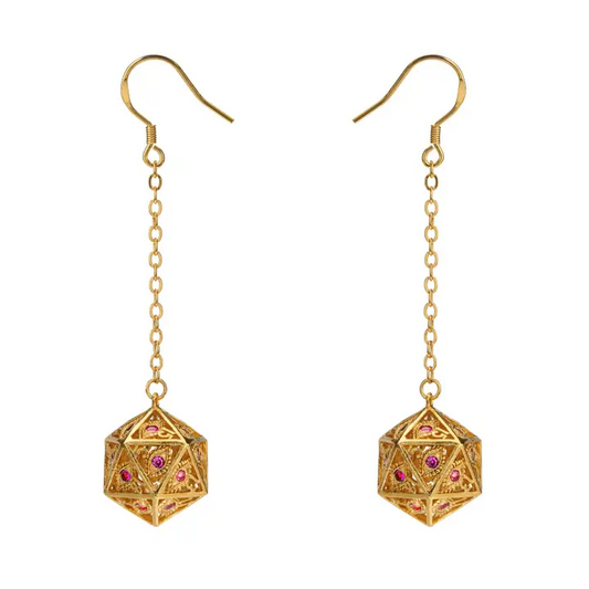 DRAGON'S EYE D20 EARRINGS GOLD/RUBY