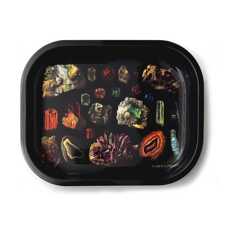 SMALL METAL DARK GEMSTONES AND CRYSTALS TRINKET TRAY