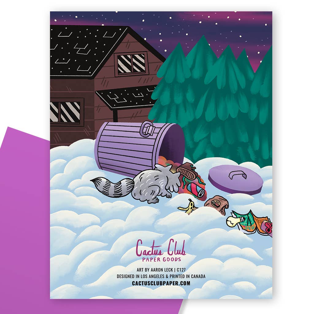 RACCOON TREE DECORATING CHRISTMAS GREETING CARD